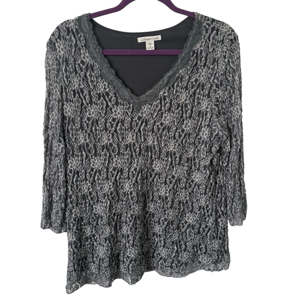 Coldwater Creek Gray Lace Top 1X